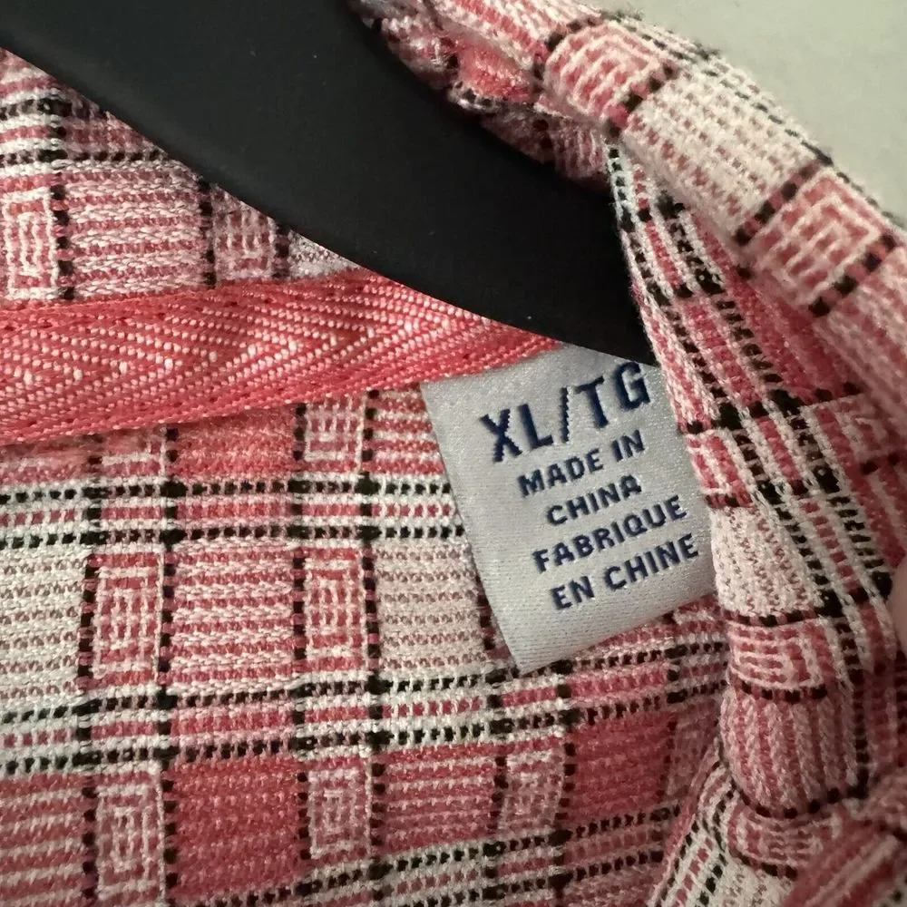 Tommy‎ Bahama XLarge Pink White Plaid 100% Silk Short Sleeve Button Up Shirt - Picture 4 of 5